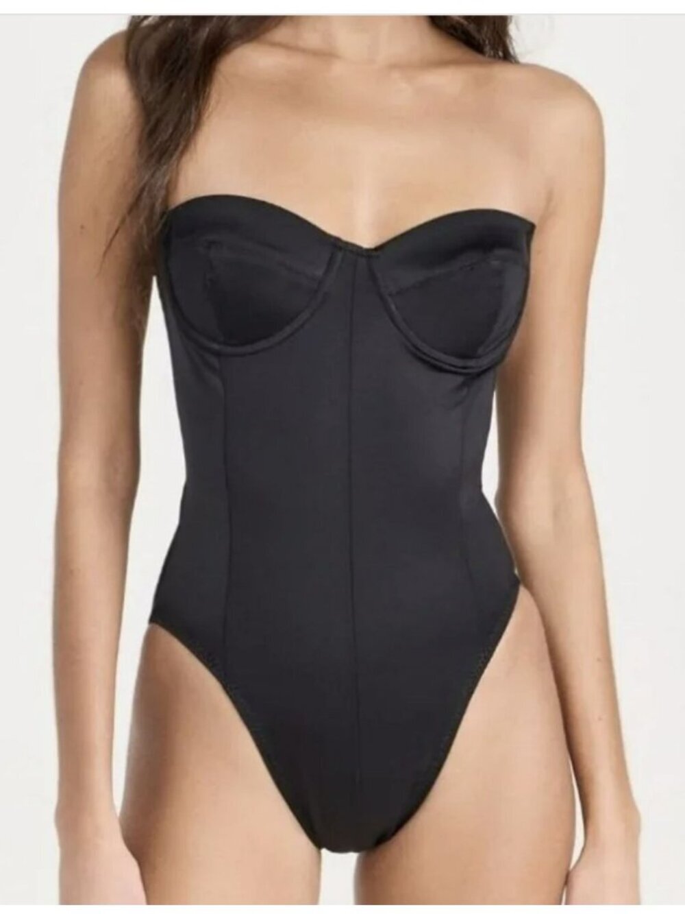 Norma Kamali Corset Mio One-Piece Swimsuit Black XL Strapless Bustier New